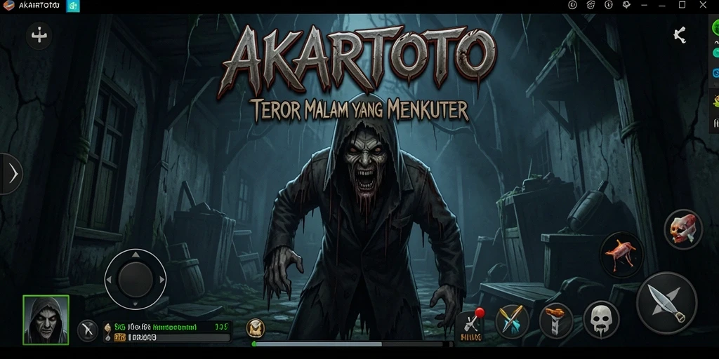 Tangkapan layar gameplay AKARTOTO menunjukkan suasana horror yang mendebarkan.