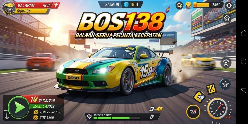 Tampilan gameplay <strong>BOS138</strong> yang mendebarkan di trek balapan.