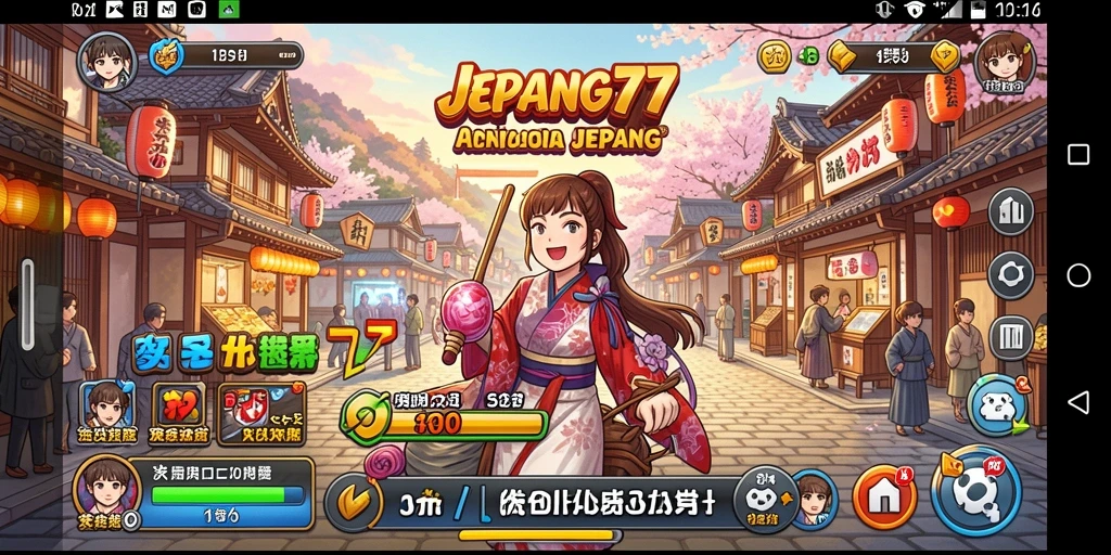 Screenshot utama JEPANG77 menampilkan gameplay seru dan penuh warna.