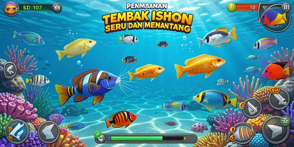 Tampilan gameplay seru dalam SD107 dengan aksi tembak ikan.